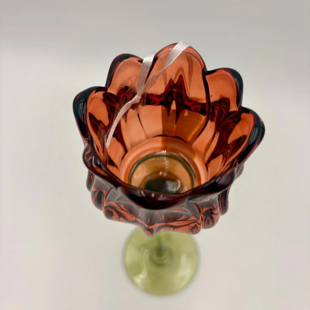 Cupcakes and Cashmere Glass Tulip Tea Light Candle Holder Amber Orange Green